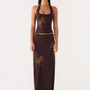 Brienne Beaded Maxi Skirt - Chocolate