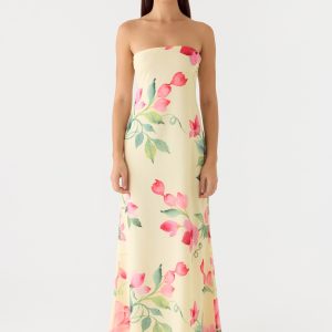 Bronte Strapless Maxi Dress - Lemon Soleil