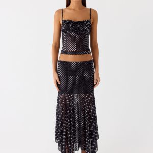 Buffy Maxi Skirt - Black Polkadot