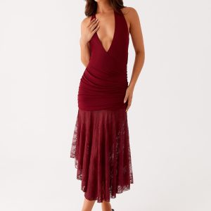 Burnout Midi Dress - Maroon
