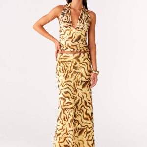 Call Me Low Rise Maxi Skirt - Yellow Zebra