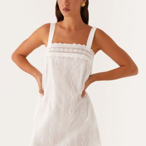 Calla Broderie Mini Dress - White