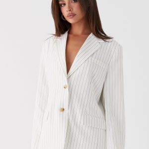 Can't Leave Pinstripe Oversized Blazer - White Pinstripe