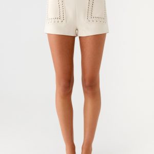 Candela Suede Low Rise Mini Shorts - Ivory