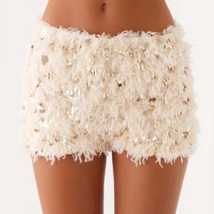 Candy Sequin Mini Shorts - White