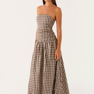 Carmel Maxi Dress - Brown Gingham