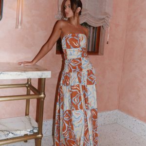 Carmel Maxi Dress - Orange Blue Floral