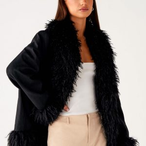 Carmelita Faux Fur Trim Jacket - Black