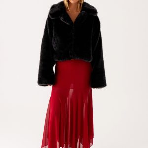 Carys Cropped Faux Fur Jacket - Black