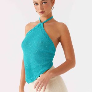 Cayla Backless Top - Turquoise