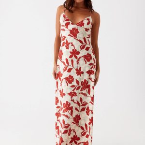 Cecily Maxi Dress - Red Green Floral