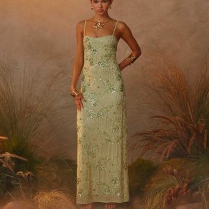 Celandine Beaded Maxi Dress - Lime