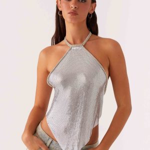 Celebrate Halterneck Chainmail Top - Silver