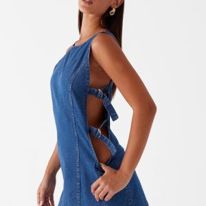 Cherish You Denim Mini Dress - Blue Denim