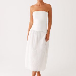 Cherry Skies Midi Dress - White