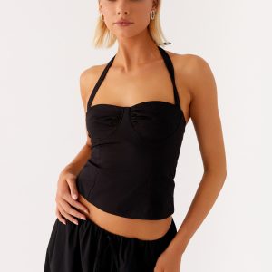 Cheryl Bustier Halter Top - Black