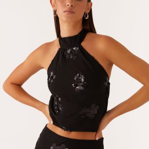 Cillian Sequin Halter Top - Black