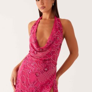 Cinzia Beaded Mini Dress - Fuchsia