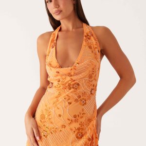 Cinzia Beaded Mini Dress - Orange