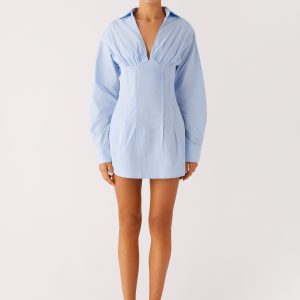 Clancy Mini Shirt Dress - Blue