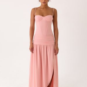Clemence Bustier Maxi Dress - Coral