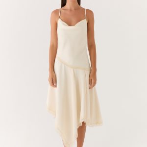 Cleosa Asymmetrical Midi Dress - Ivory