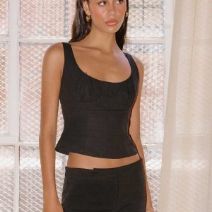 Coastline Cotton Bustier Top - Black