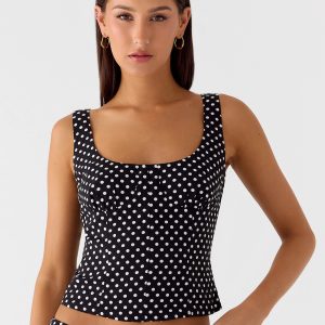 Coastline Bustier Top - Black Polkadot