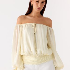 Coconut Kiss Off Shoulder Long Sleeve Top - Yellow