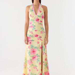 Colada Halter Maxi Dress - Lemon Soleil