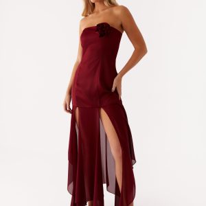 Collision Satin Maxi Dress - Cherry Red
