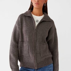 Common Ground Oversized Zip Cardigan - Charcoal