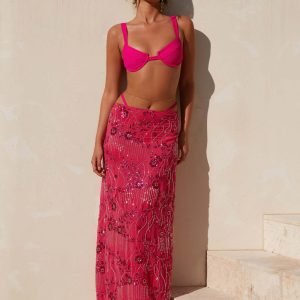 Corinna Low Rise Sequin Maxi Skirt - Fuchsia