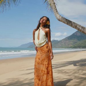 Corinna Low Rise Sequin Maxi Skirt - Orange