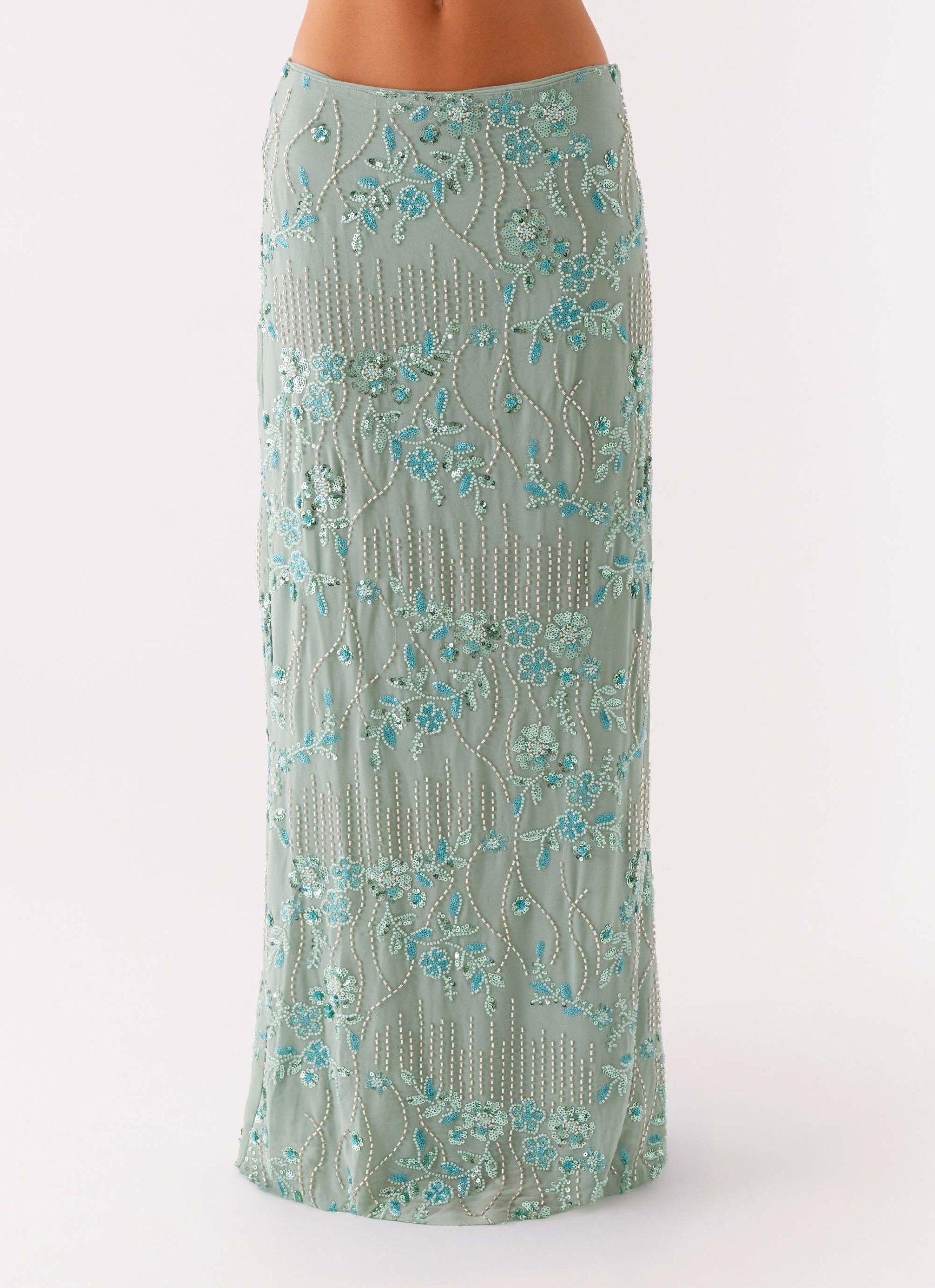 Corinna Low Rise Sequin Maxi Skirt - Mint - Image 6