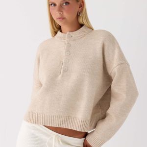 Cornelia Button Up Jumper - Oatmeal