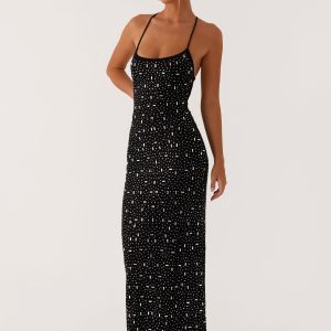Cressida Rhinestone Mesh Maxi Dress - Black
