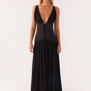 Dafina Satin Maxi Dress - Black