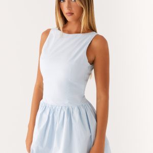 Dakota Bow Mini Dress - Pale Blue