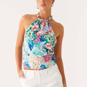 Dalila Beaded Tie Back Top - Santorini Floral