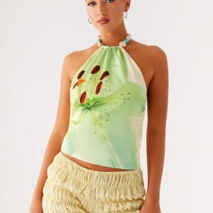 Dalila Beaded Tie Back Top - Yellow Floral