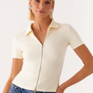 Damita Zip Front Top - Lemon