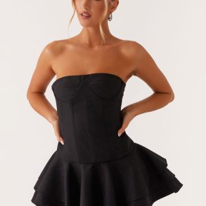 Floriana Ruffle Corset Mini Dress - Black