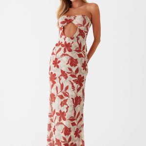 Dearest Maxi Dress - Red Green Floral