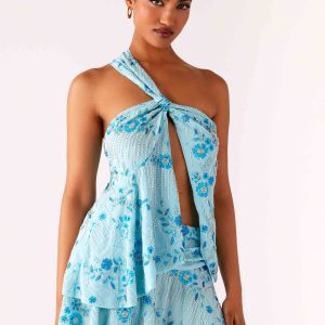 Delight Me Beaded Asymmetrical Top - Blue