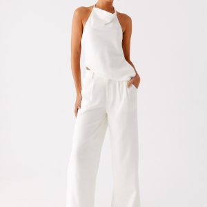 Delong Low Rise Linen Pants - White