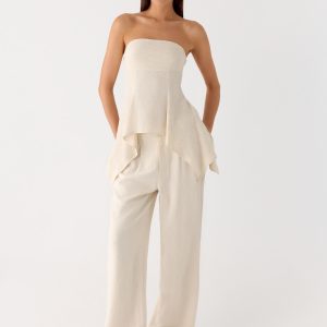 Delong Low Rise Linen Pants - Oatmeal