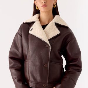 Demine Double Faced Short Coat - Chocolate