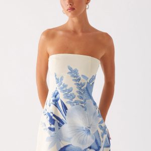 Denby Strapless Mini Dress - Blue Floral Print