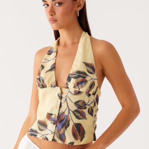 Devoted Halterneck Top - Buttercream Floral